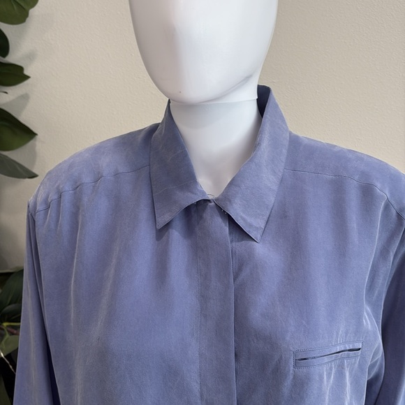 2567 100% Silk Long Sleeve Hidden Button Down Shirt Womens Size 12 Dusty Blue - Picture 2 of 12